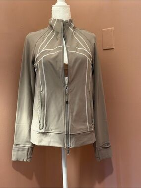 lululemon athletica Taupe Zip-Up Varsity Jacket with Contrast Stitch